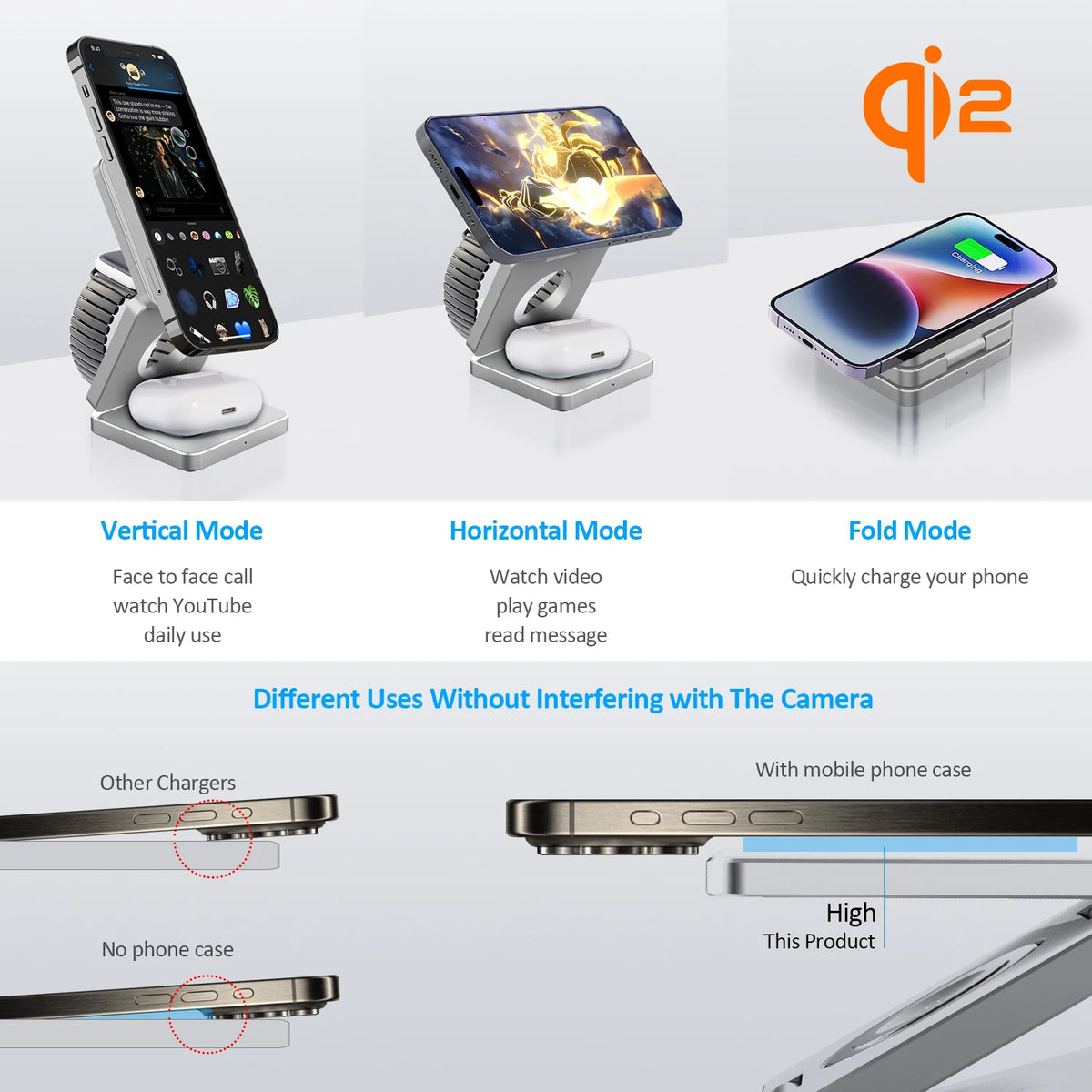 Premium Qi2 3 in 1 Magnetic Wireless Charger Stand