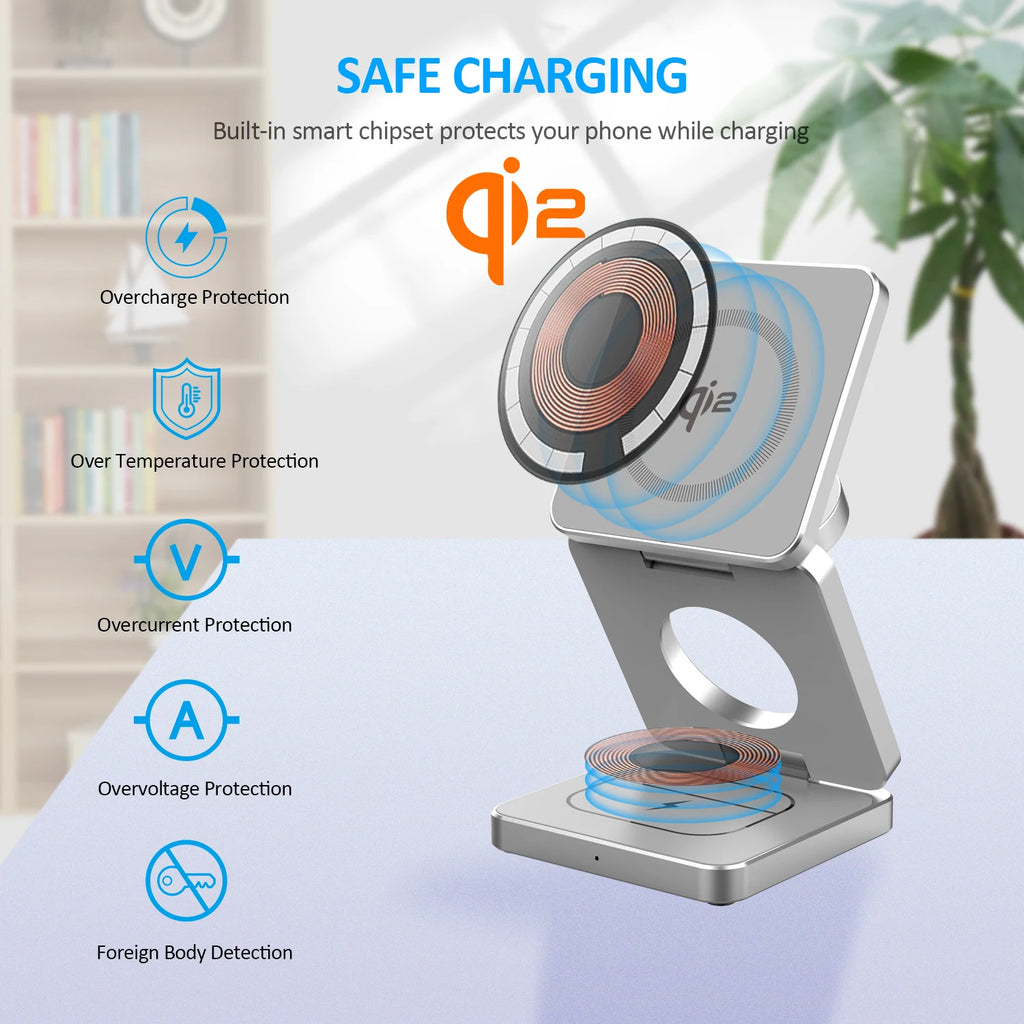 Premium Qi2 3 in 1 Magnetic Wireless Charger Stand