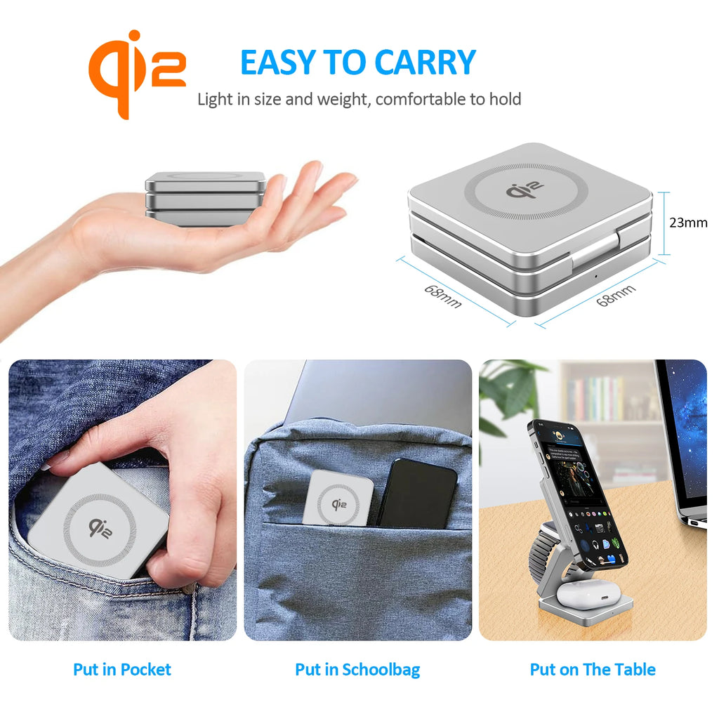 Premium Qi2 3 in 1 Magnetic Wireless Charger Stand