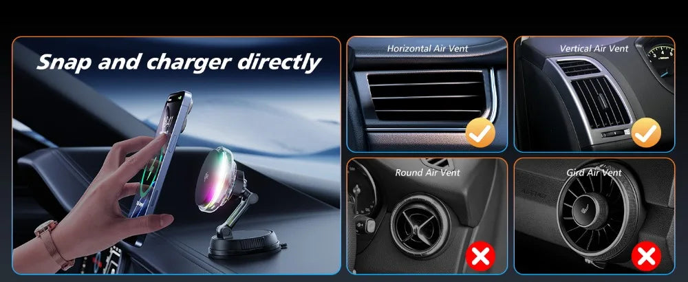 Premium Qi2 Magnetic Wireless Car Mount Charger with Cooling Fan