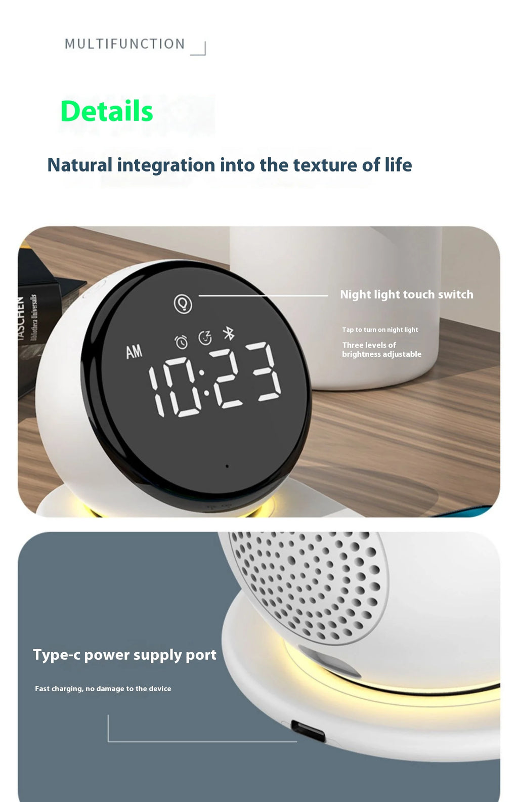 Premium Wireless Charging Alarm Clock with Night Light