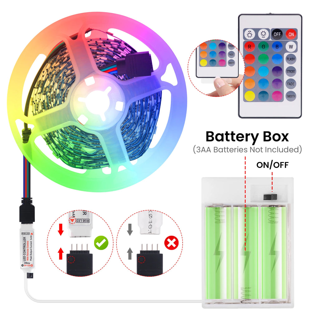 Tiras de luces LED RGB premium con alimentación por batería