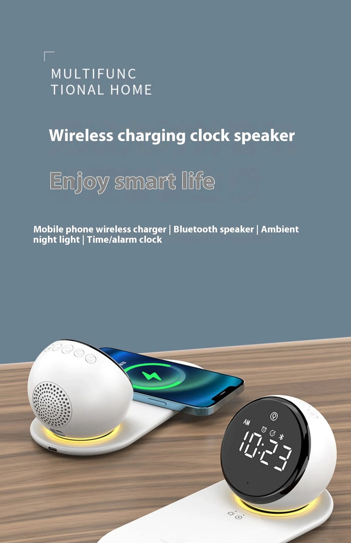 Premium Wireless Charging Alarm Clock with Night Light