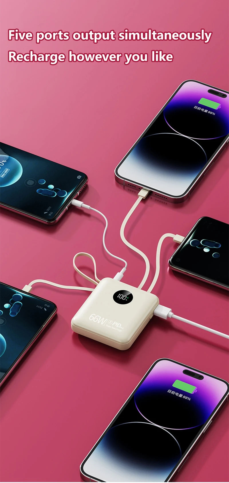 Premium Power Bank with Built in Cables & Fast Charging