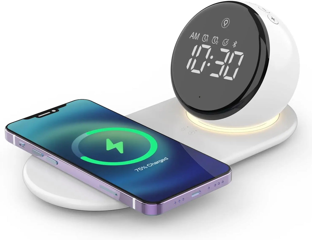 Reloj despertador con carga inalámbrica premium y luz nocturna