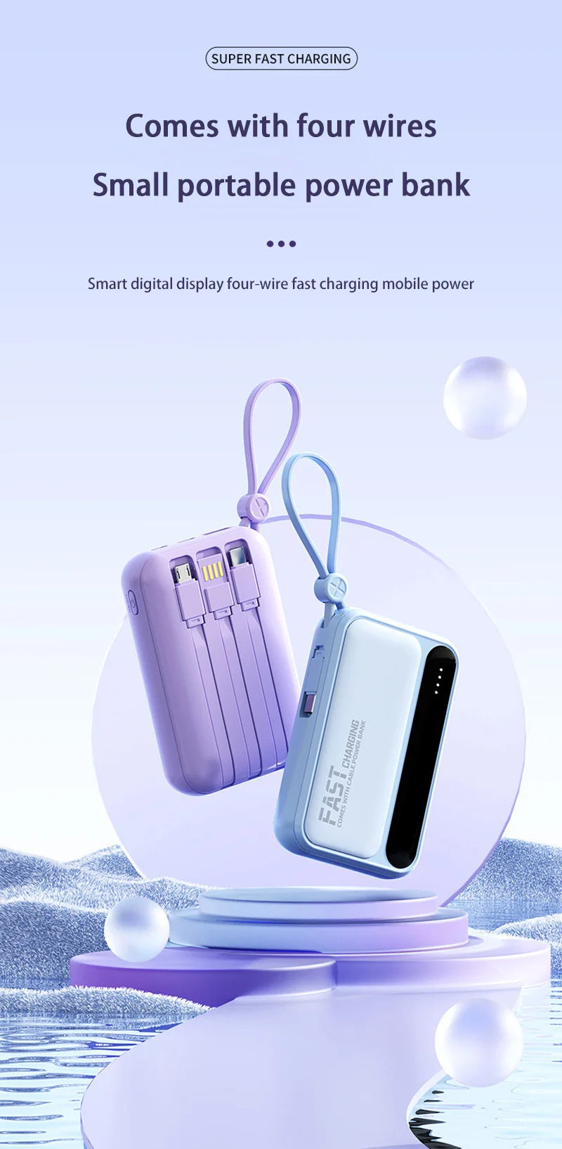 Premium Power Bank with 4 in 1 Cables & Digital Display