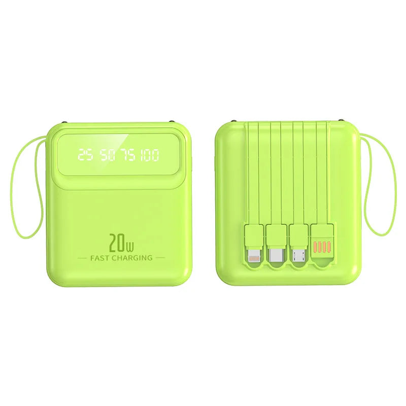 Batería externa compacta premium con cables integrados