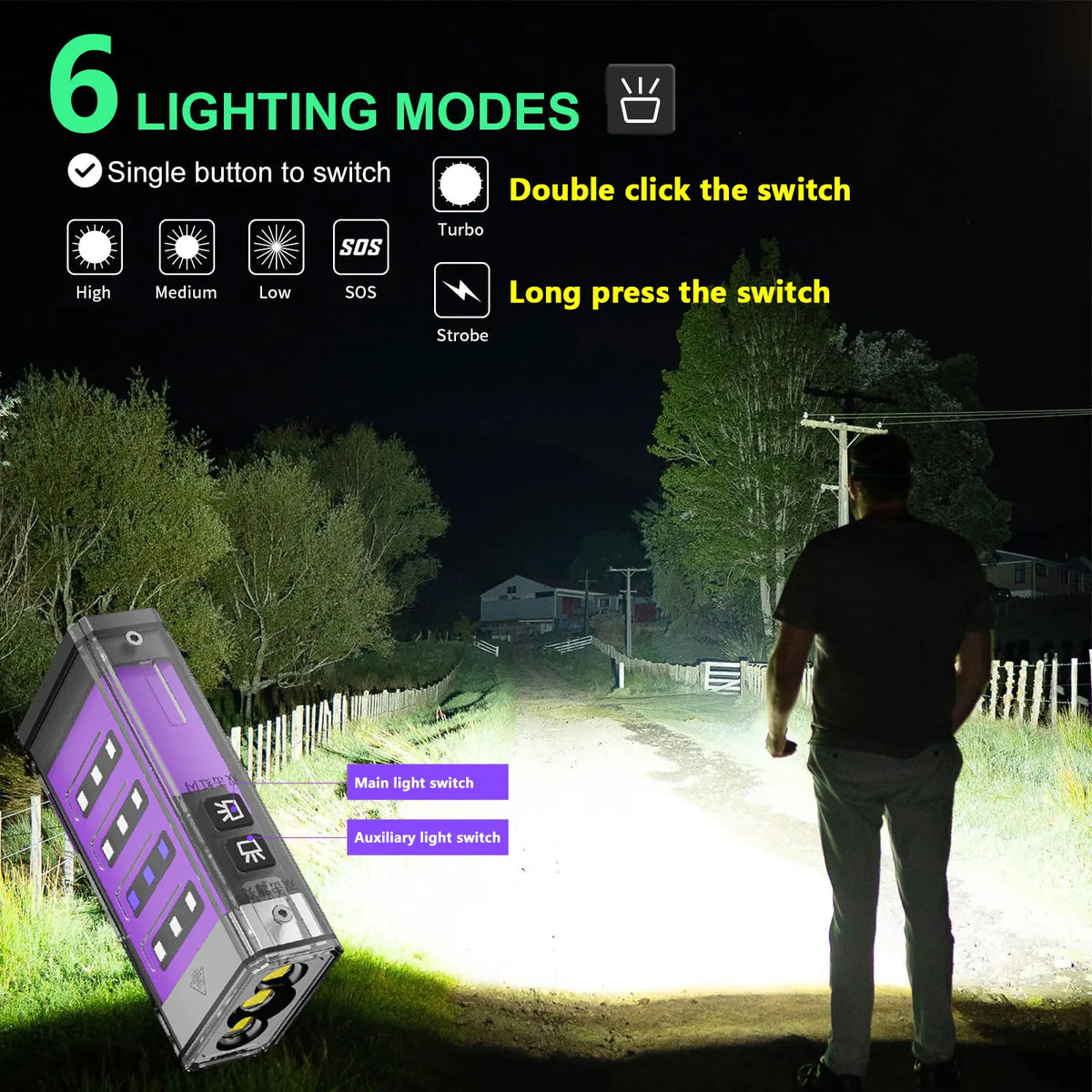 Linterna recargable premium con batería externa para camping