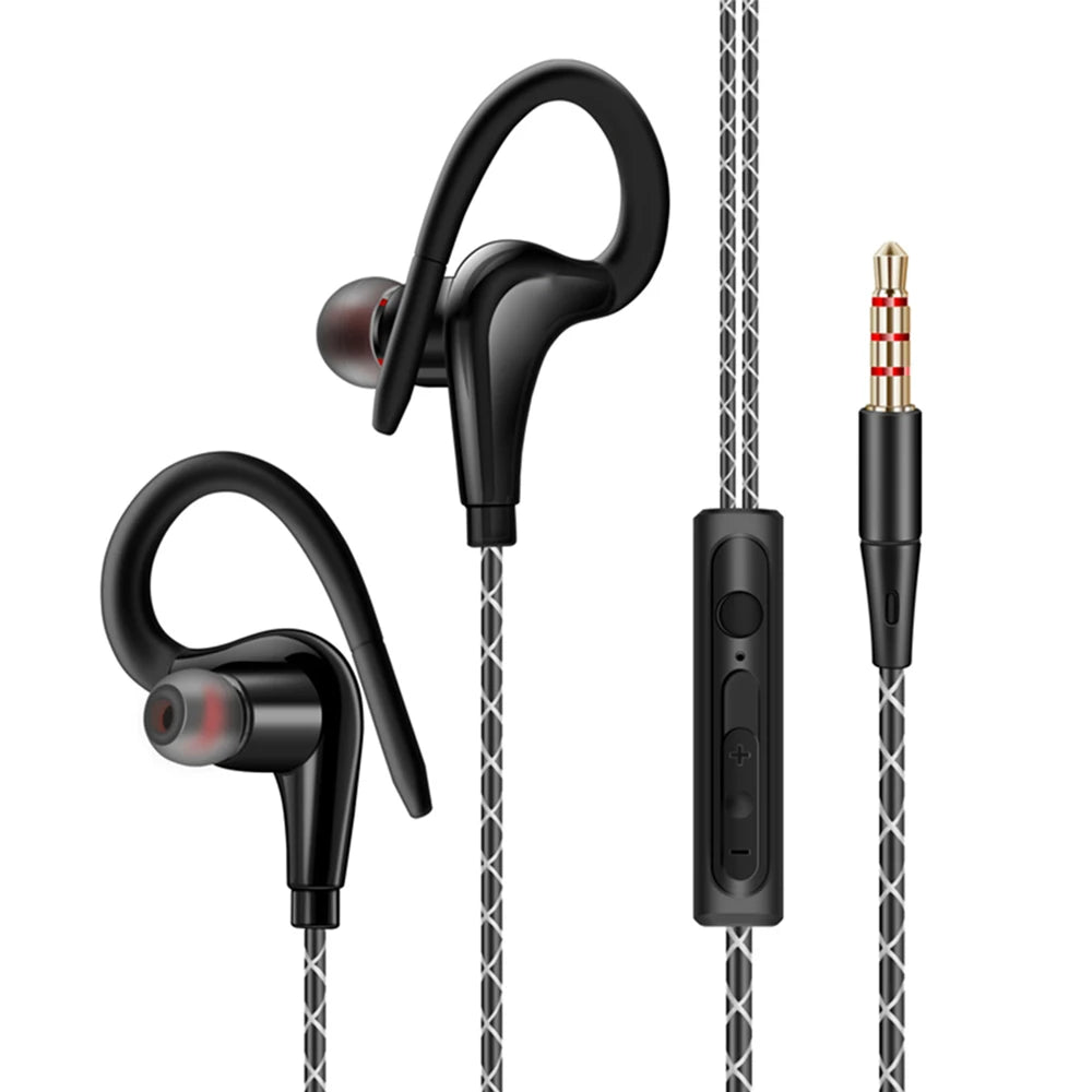 Auriculares deportivos premium con cable y ganchos para la oreja