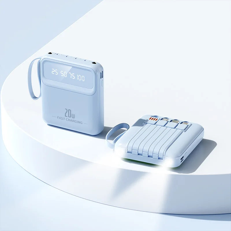 Batería externa compacta premium con cables integrados