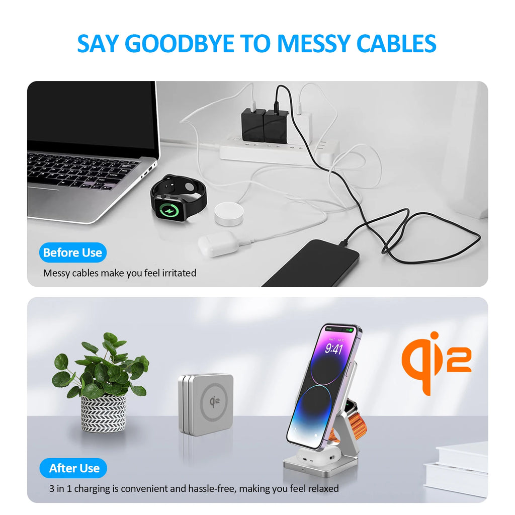 Premium Qi2 3 in 1 Magnetic Wireless Charger Stand