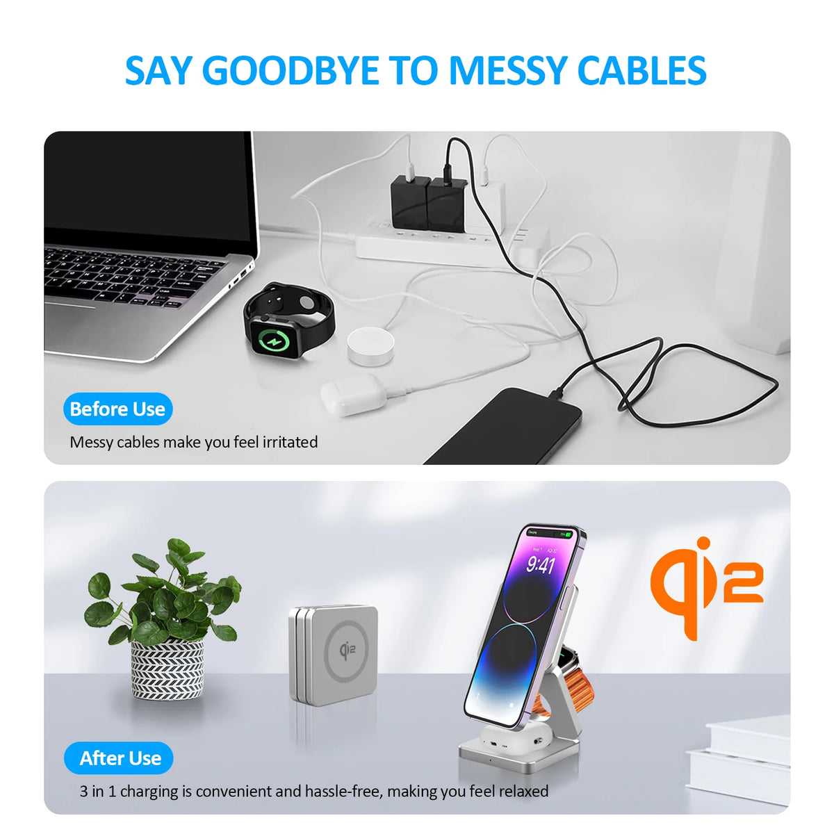 Premium Qi2 3 in 1 Magnetic Wireless Charger Stand