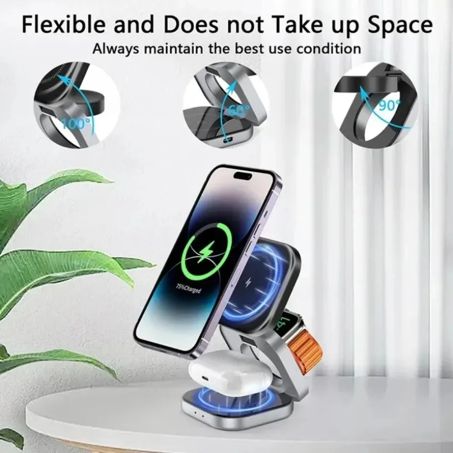 Cargador inalámbrico magnético plegable 3 en 1 prémium