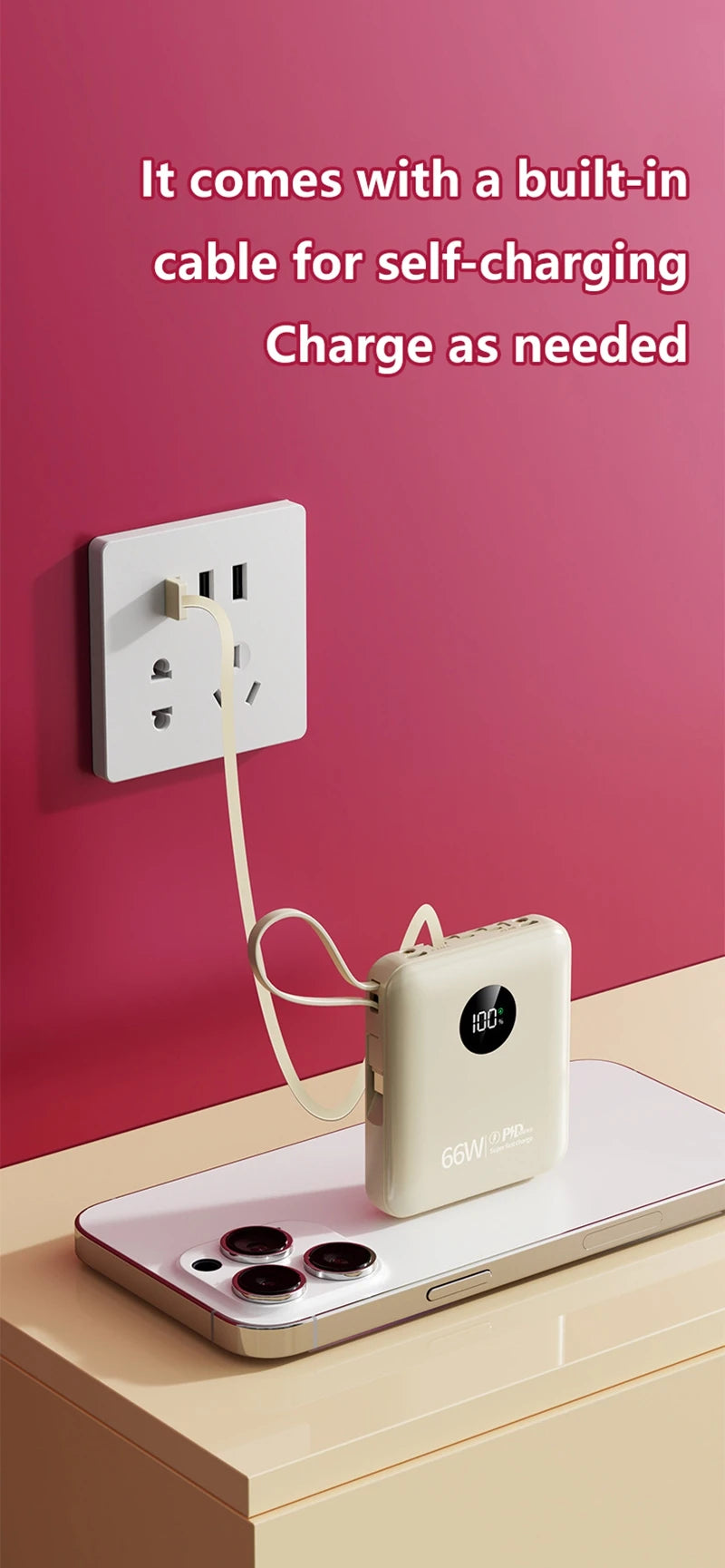 Premium Power Bank with Built in Cables & Fast Charging