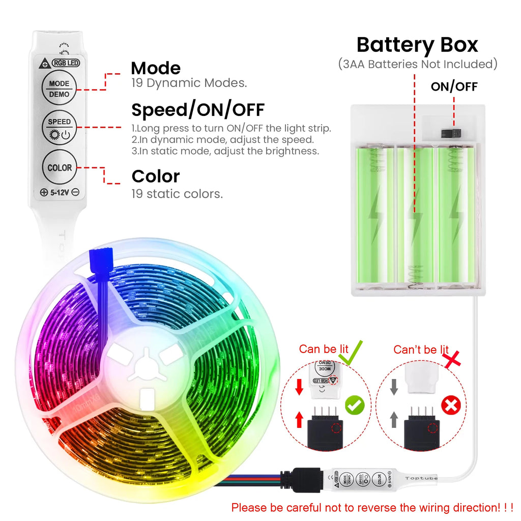 Tiras de luces LED RGB premium con alimentación por batería