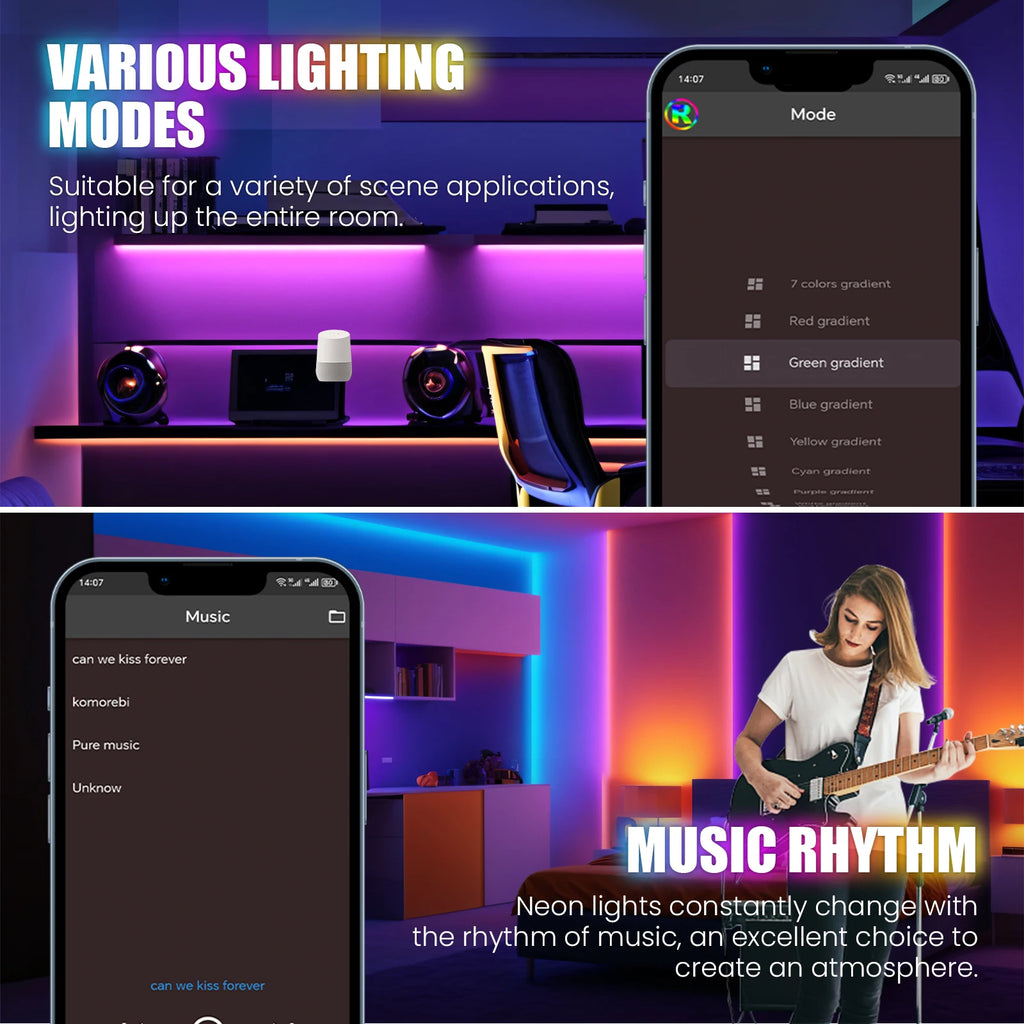 Tira de luces LED neón RGB premium con sincronización musical