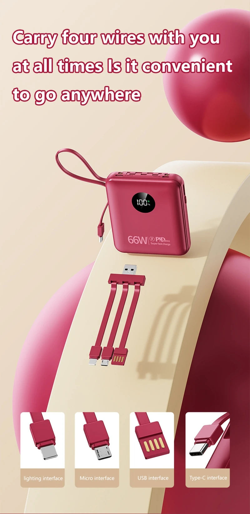 Premium Power Bank with Built in Cables & Fast Charging