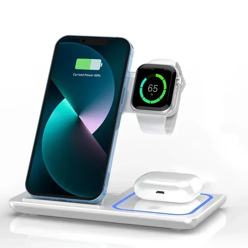 Soporte de carga inalámbrico plegable 3 en 1 prémium para viajes
