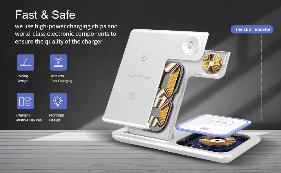 Premium 3 in 1 Foldable Wireless Travel Charger Stand