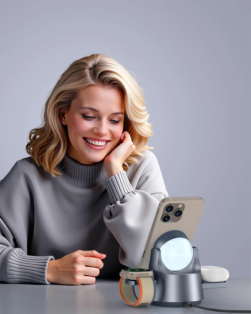 Cargador inalámbrico magnético 3 en 1 prémium con luz nocturna
