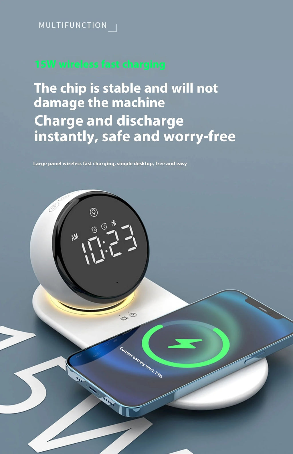 Premium Wireless Charging Alarm Clock with Night Light