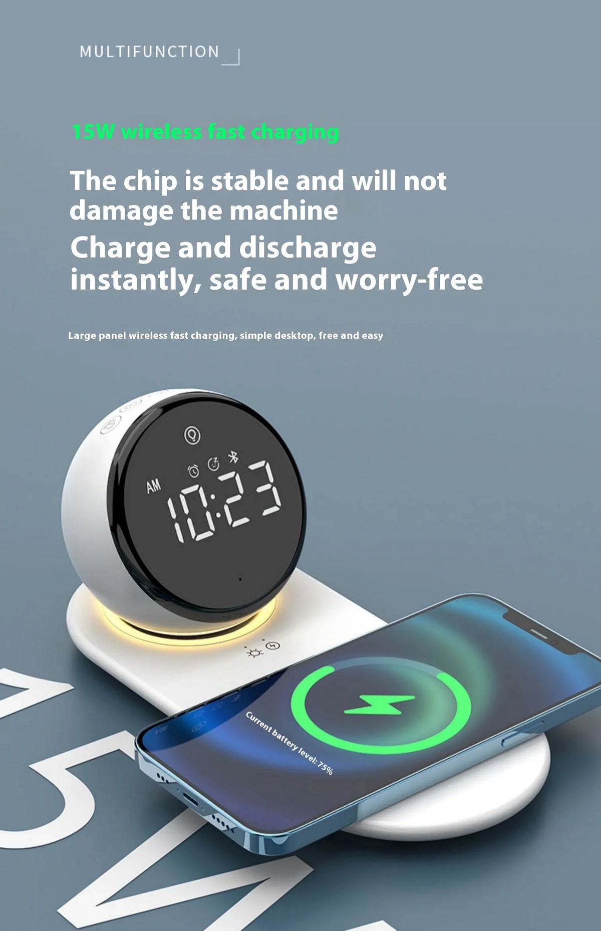 Premium Wireless Charging Alarm Clock with Night Light