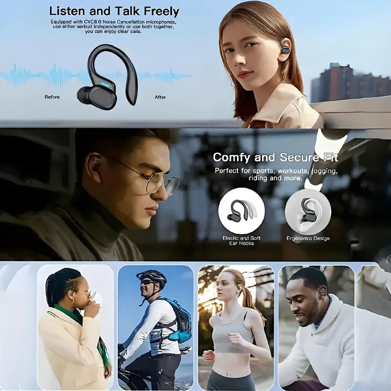 Auriculares deportivos inalámbricos premium con ganchos de sujeción seguros