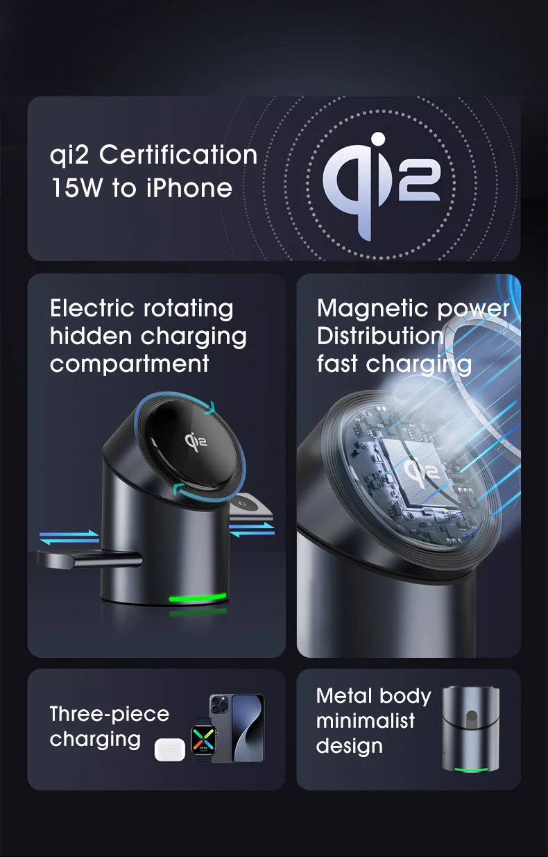 Premium Qi2 3 in 1 Magnetic Wireless Charger
