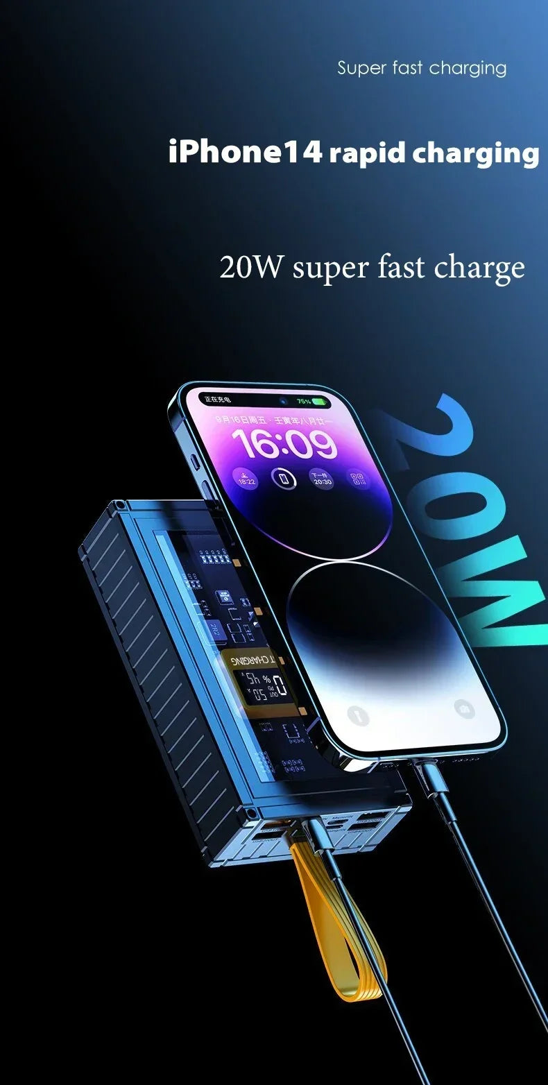 Power Bank transparente premium con carga rápida para iPhone y Android