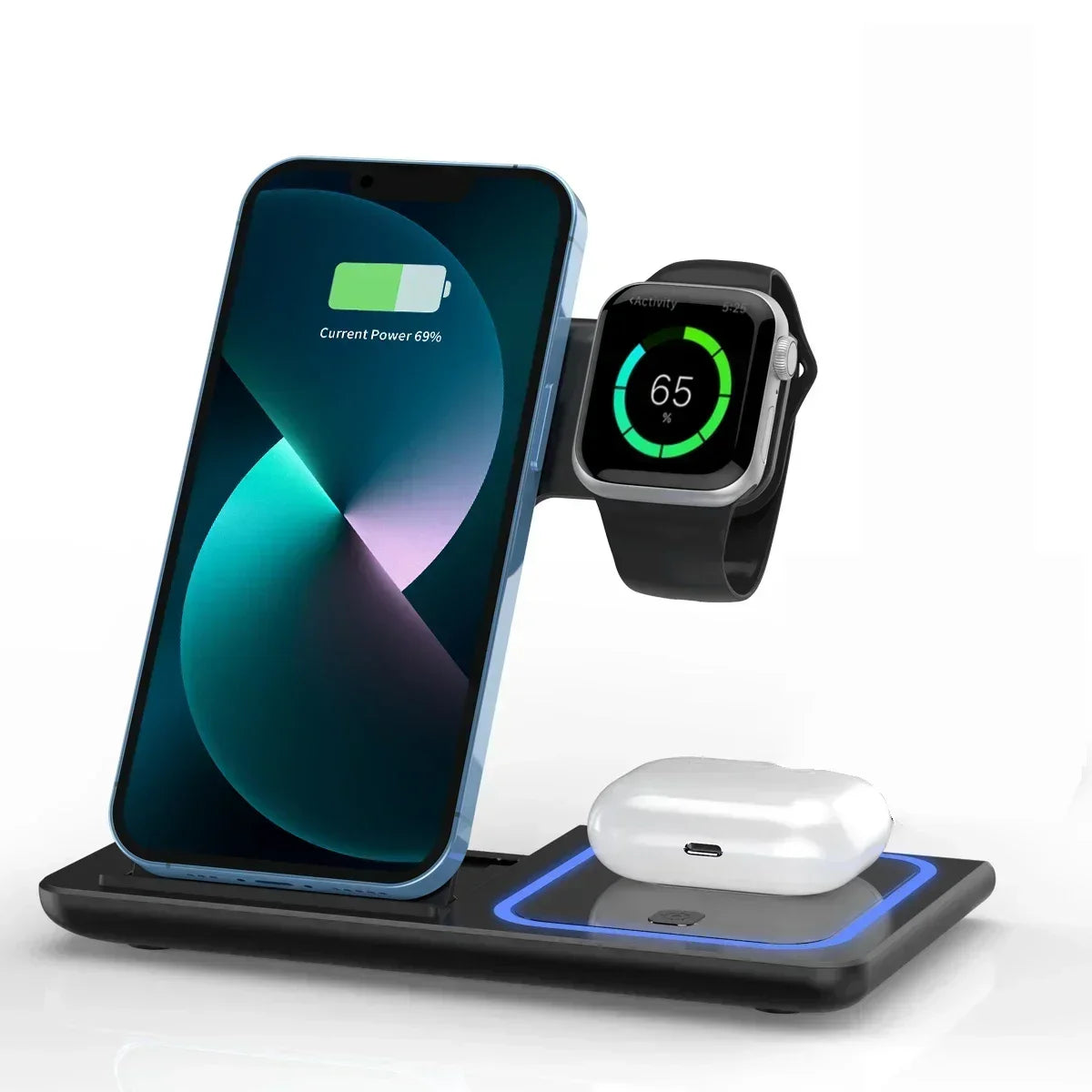 Soporte de carga inalámbrico plegable 3 en 1 prémium para viajes