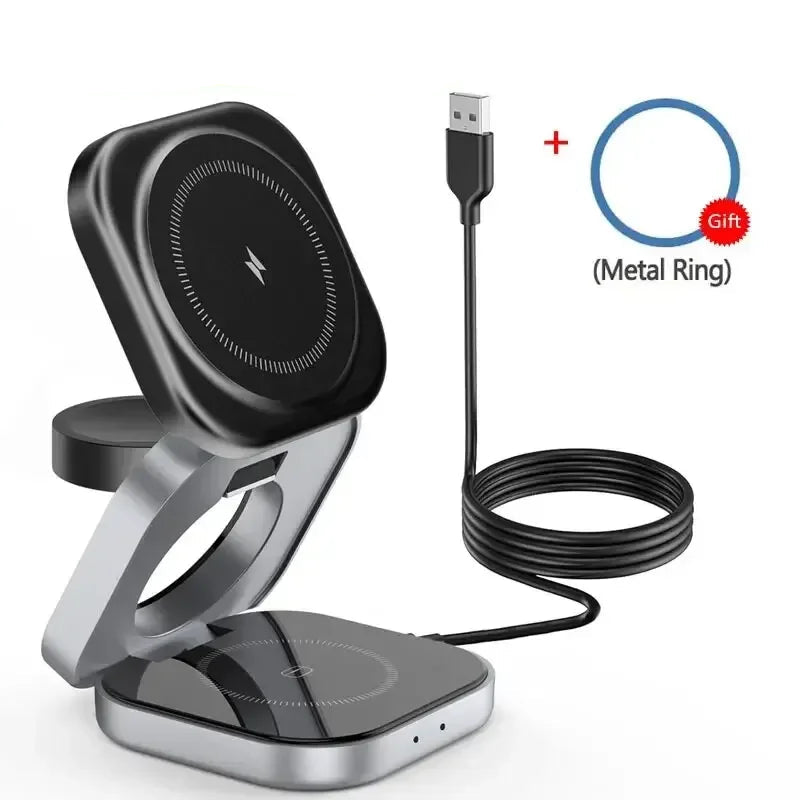 Cargador inalámbrico magnético plegable 3 en 1 prémium