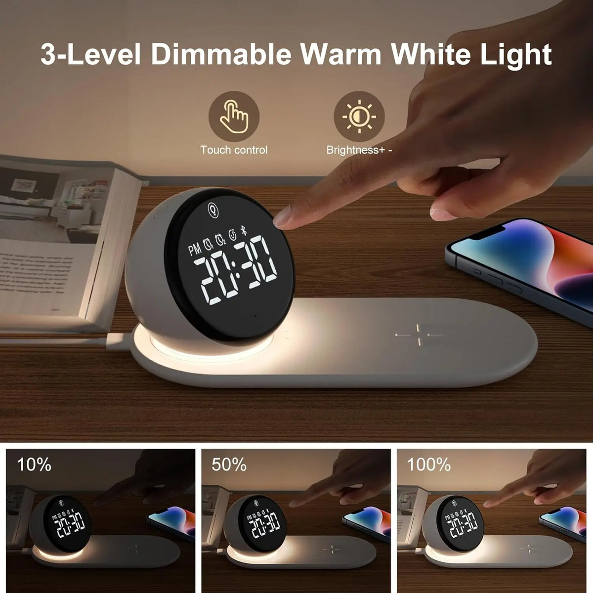 Premium Wireless Charging Alarm Clock with Night Light