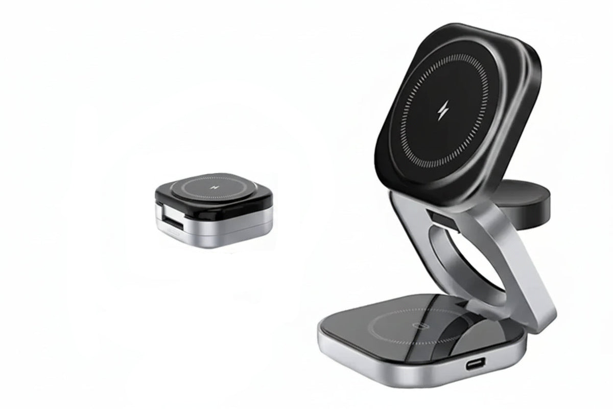 Cargador inalámbrico magnético plegable 3 en 1 prémium