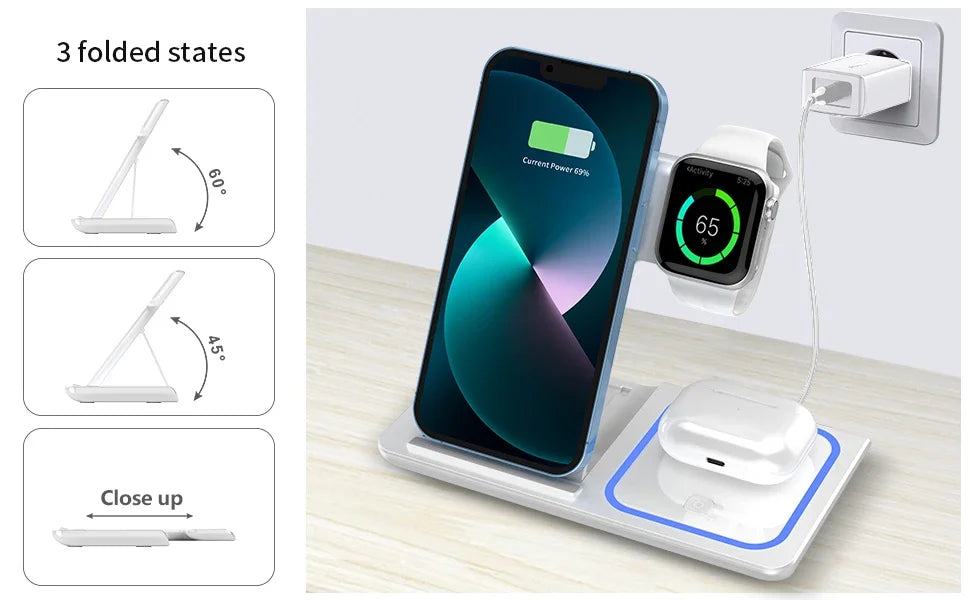 Premium 3 in 1 Foldable Wireless Travel Charger Stand