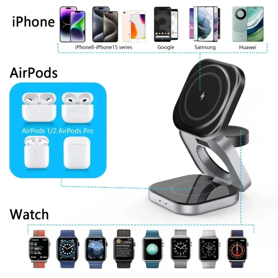 Premium 3-in-1 Foldable Magnetic Wireless Charger