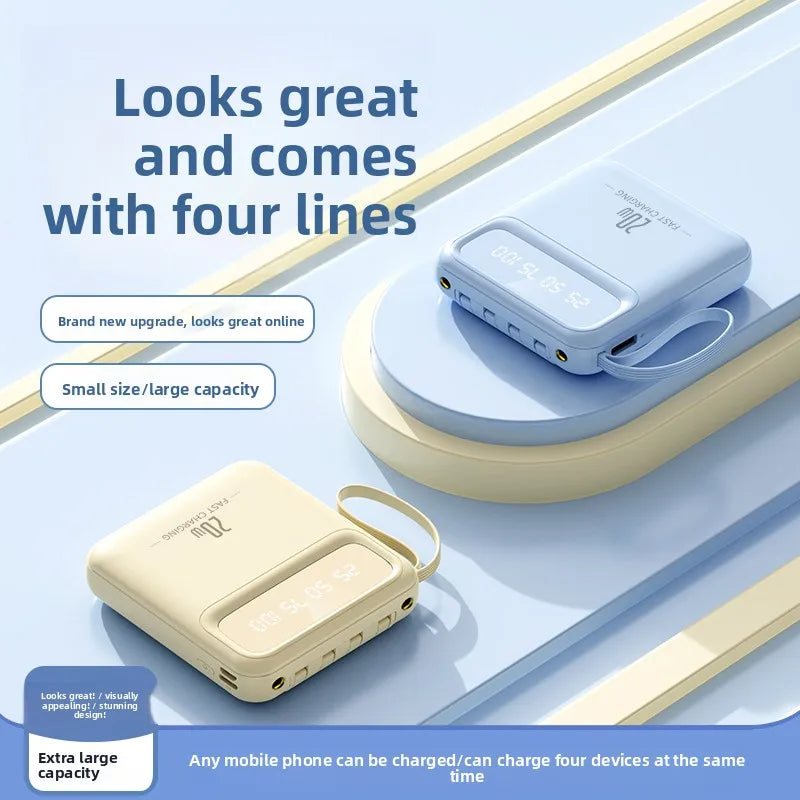 Batería externa compacta premium con cables integrados