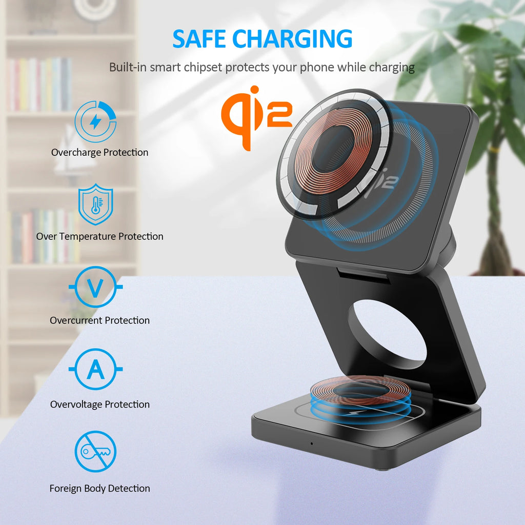 Premium Qi2 3 in 1 Magnetic Wireless Charger Stand