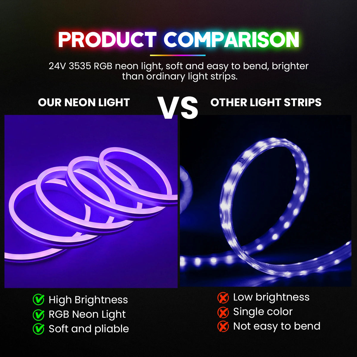 Tira de luces LED neón RGB premium con sincronización musical