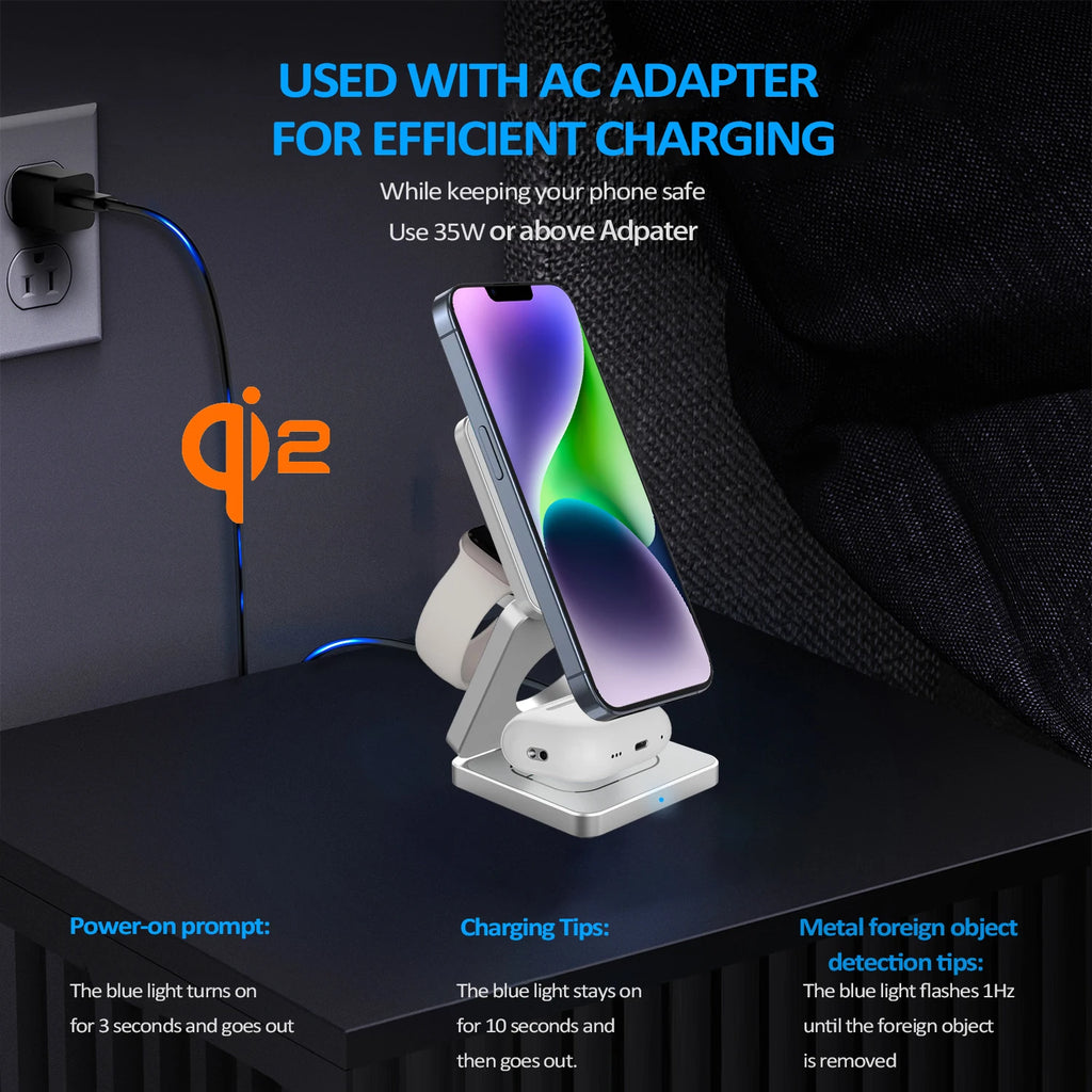 Premium Qi2 3 in 1 Magnetic Wireless Charger Stand
