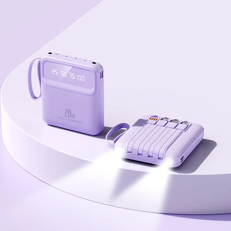 Batería externa compacta premium con cables integrados