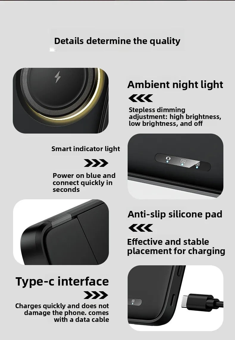 Premium Qi2 3 in 1 Foldable Magnetic Wireless Charger Stand