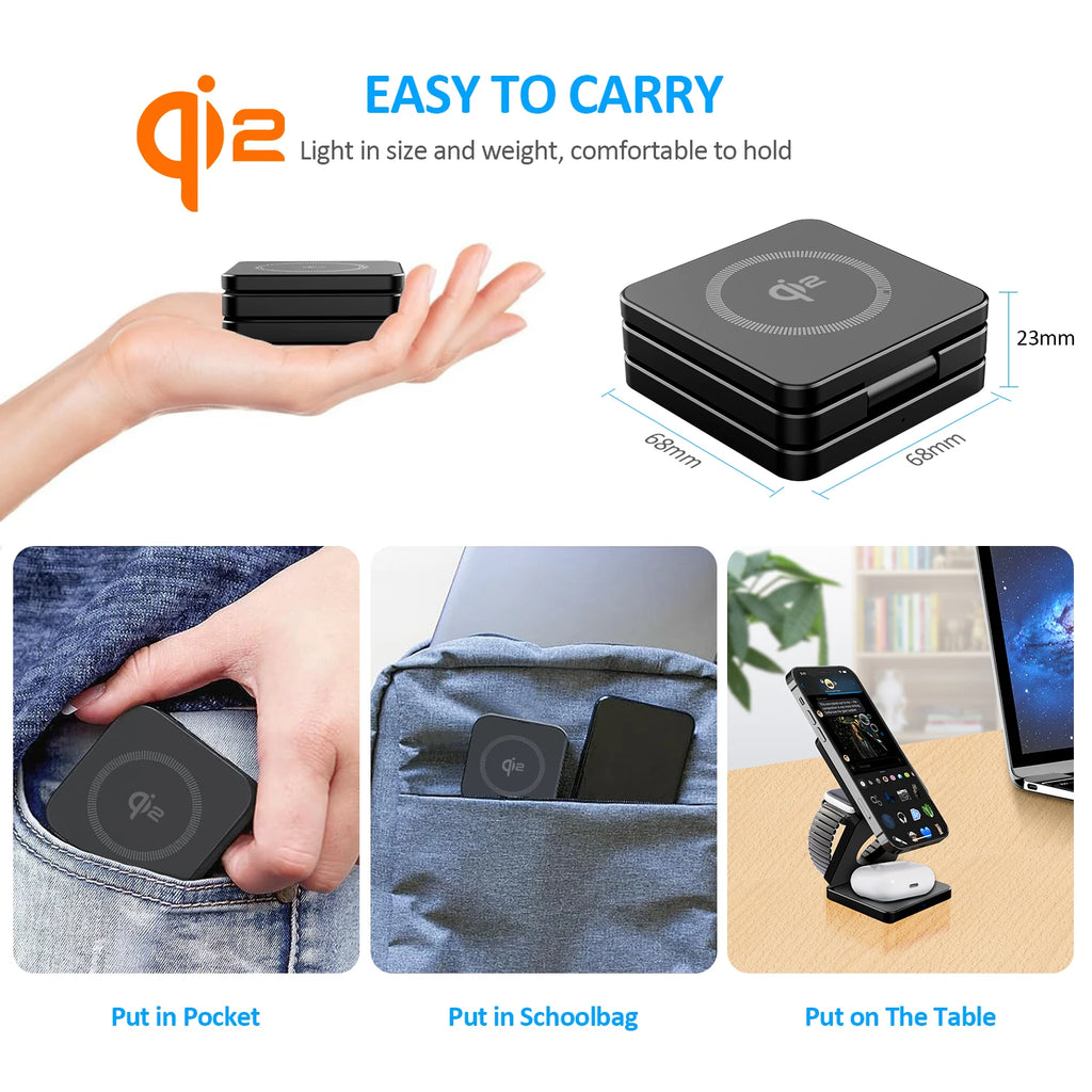 Premium Qi2 3 in 1 Magnetic Wireless Charger Stand
