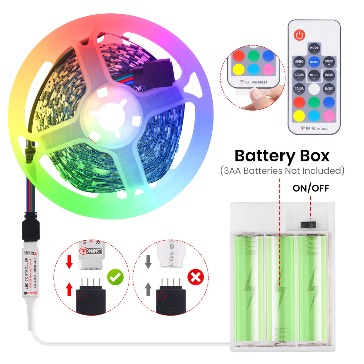 Tiras de luces LED RGB premium con alimentación por batería