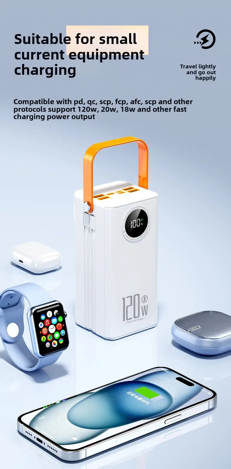 Power Bank Premium con 4 cables integrados para exteriores y viajes