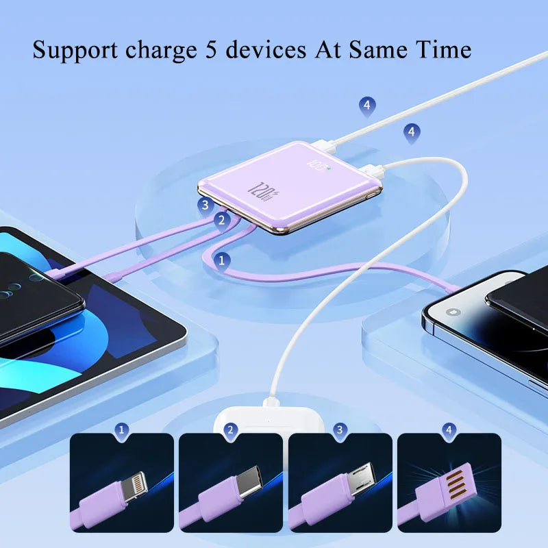 Premium Ultra Thin Power Bank with Built in Cables