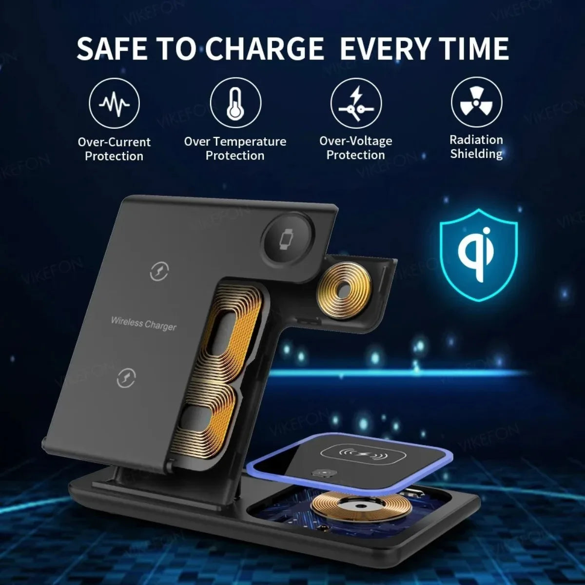 Soporte de carga inalámbrico plegable 3 en 1 prémium para viajes