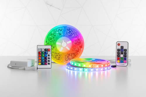 LED Strip with Geometric Tech Background