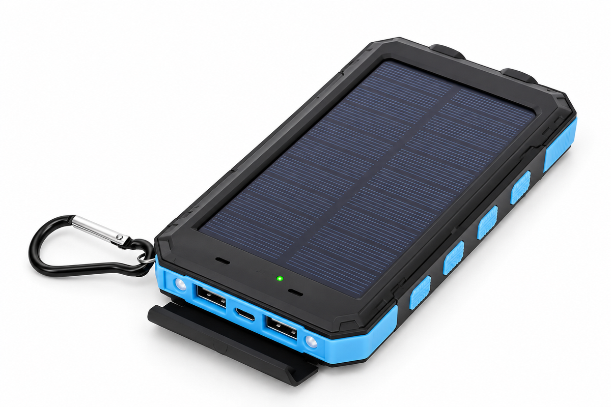 Cargador solar premium con 4 cables integrados y carga rápida para camping