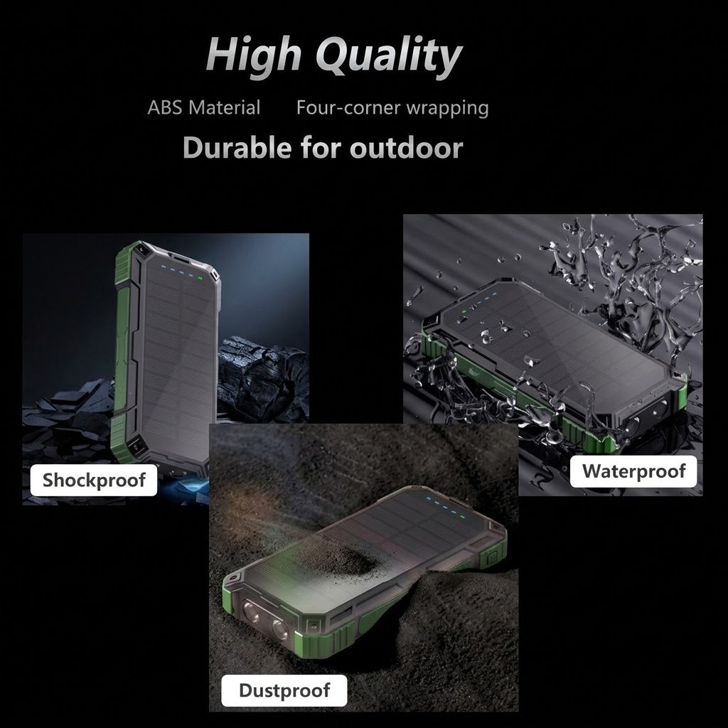 Cargador solar premium con 4 cables integrados y carga rápida para camping