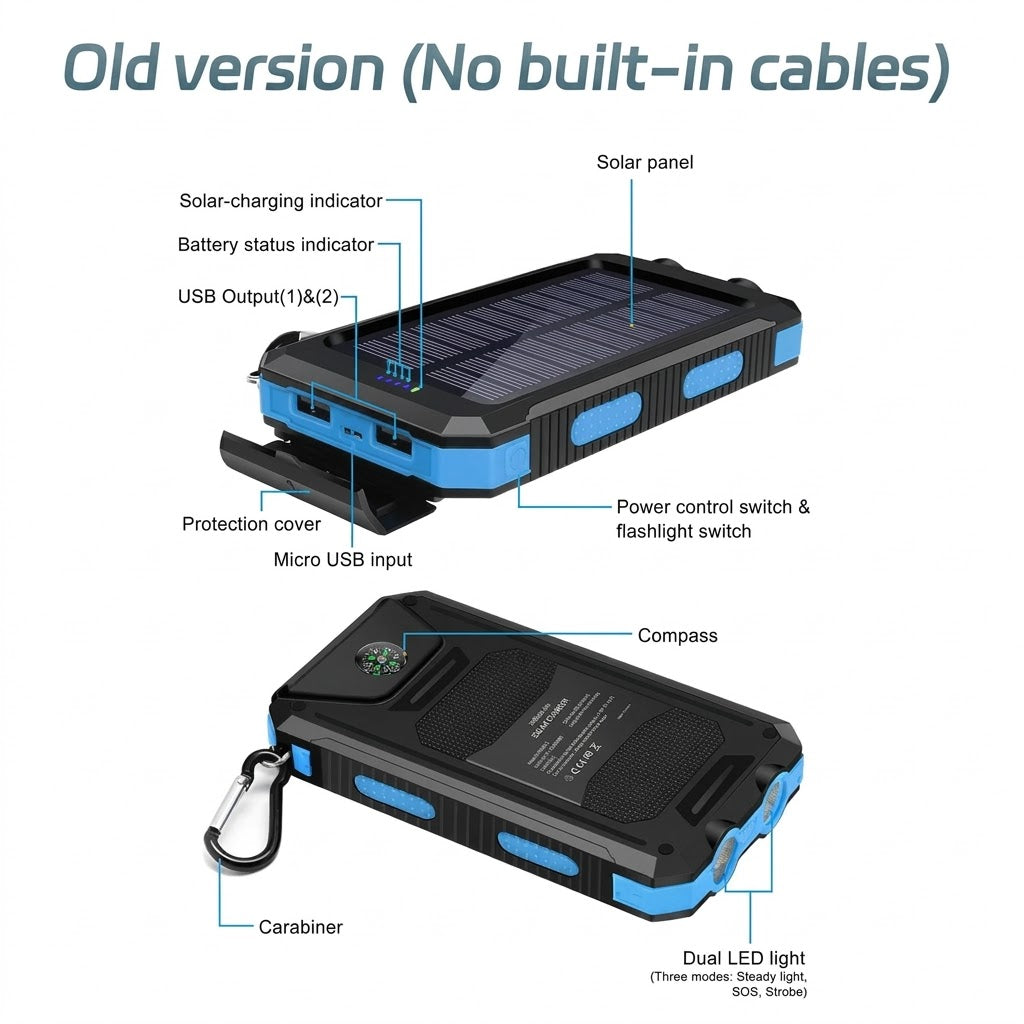 Cargador solar premium con 4 cables integrados y carga rápida para camping
